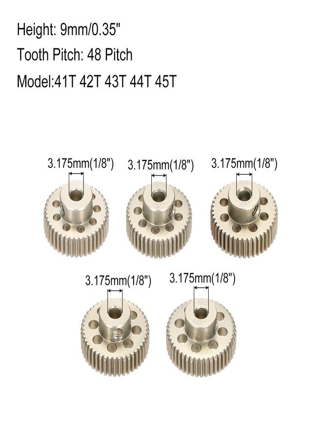 Rebower 5Pcs 64DP Pinion Gear Set 41T 42T 43T 44T 45T for 3.175 mm Shaft Aluminium Alloy Pinion Gear with Screws for RC Motor - Image 2